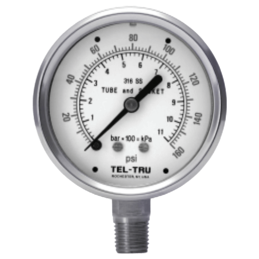 Tel-Tru 1.5% Stainless Steel Pressure Gauge, Model 32